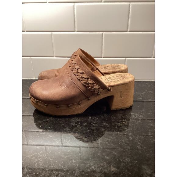Kork Ease Tilly Womens Leather Studded Clogs Wooden Platform Shoes Brown Size 8M - Picture 4 of 9
